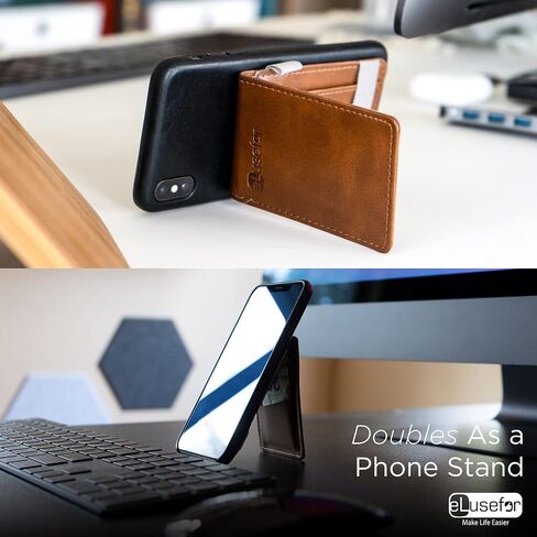 Stick-On Phone Wallet for Back of iPhone or Android Case | 6 Sleeve Credit Card Holder - Pocket for Cards, Money & ID - Built-in Stand - Waterproof Material - Travel, Work & Life-Proof (Orange) in Kuwait