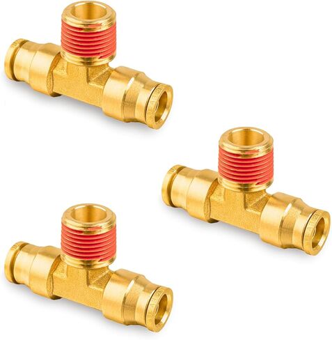دفع نحاسي 3/8 بوصة لتوصيل التركيبات، أنبوب OD 3/8 بوصة × 3/8 بوصة NPT DOT Air Fittings Tee Union Air Brake Line Fittings موصل الفرامل لصناعة مقطورات الشاحنات أو نظام الهواء (3 قطع) in Kuwait