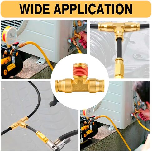 دفع نحاسي 3/8 بوصة لتوصيل التركيبات، أنبوب OD 3/8 بوصة × 3/8 بوصة NPT DOT Air Fittings Tee Union Air Brake Line Fittings موصل الفرامل لصناعة مقطورات الشاحنات أو نظام الهواء (3 قطع) in Kuwait