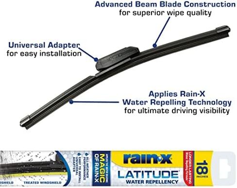 شفرات ممسحة طاردة للماء 2 في 1 من Rain-X 810162 Latitude، ممسحات زجاج أمامي مقاس 24 بوصة و20 بوصة (عبوة من قطعتين)، شفرات ممسحة زجاج أمامي بديلة للسيارات مع تركيبة Rain-X المقاومة للماء الحاصلة على براءة اختراع in Kuwait