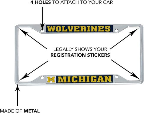 إطار لوحة ترخيص جامعة Desert Cactus of Michigan Wolverines Go Blue Hail إطار لوحة ترخيص معدني للأمام أو الخلف للسيارة مرخص رسميًا (التميمة) in Saudi Arabia