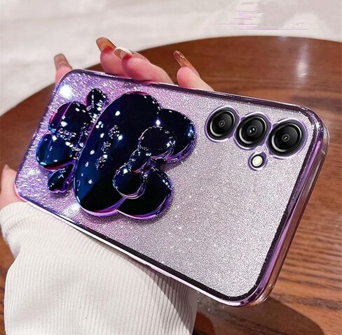 for Samsung Galaxy A35 5G Case for Women Cute Hidden Rabbit Bunny Mirror Stand,Plating Girly Glitter Gradient Layer Crystal Clear Soft Silicone Shockproof Phone Case for Samsung A35 5G Pink in Kuwait