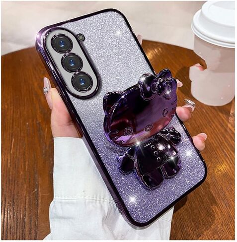 for Samsung Galaxy A35 5G Case for Women Cute Hidden Rabbit Bunny Mirror Stand,Plating Girly Glitter Gradient Layer Crystal Clear Soft Silicone Shockproof Phone Case for Samsung A35 5G Pink in Kuwait