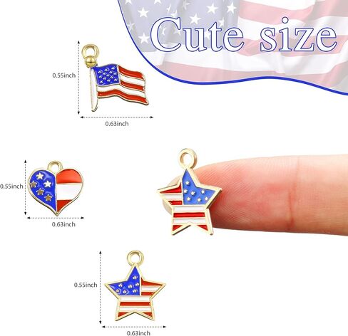 60 قطعة من سحر العلم الأمريكي سحر المينا الوطنية 4 يوليو سحر العلم القلب والنجمة لزينة يوم الاستقلال DIY ديكور المنزل مجوهرات قلادة أساور صناعة الأقراط in Kuwait