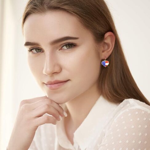 60 قطعة من سحر العلم الأمريكي سحر المينا الوطنية 4 يوليو سحر العلم القلب والنجمة لزينة يوم الاستقلال DIY ديكور المنزل مجوهرات قلادة أساور صناعة الأقراط in Kuwait