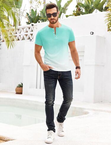 تي شيرت رجالي من Beotyshow قمصان Henley صيفية بأكمام قصيرة للرجال تي شيرت أساسي كاجوال in Saudi Arabia