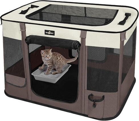 Paw Ballet Foldable Pet Kitten Playpen, Upgrade Waterproof Portable Cat Dog Playpen Kennel Tent for Small Dog Cat, Retractable Shade Cover, Indoor Outdoor Use for Small Pet. in Kuwait