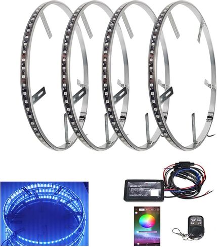 15.5in RGBW أضواء حلقة العجلة للشاحنة، 288 LED أضواء حافة السيارة ألمع ألوان متعددة أضواء إطارات السيارات مع وحدة تحكم تطبيق Blue-Tooth in Kuwait