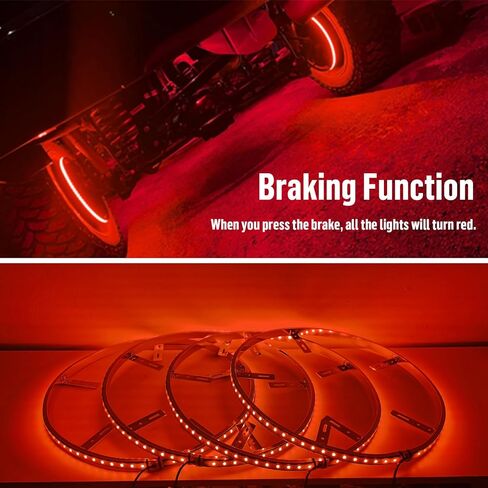 15.5in RGBW أضواء حلقة العجلة للشاحنة، 288 LED أضواء حافة السيارة ألمع ألوان متعددة أضواء إطارات السيارات مع وحدة تحكم تطبيق Blue-Tooth in Kuwait