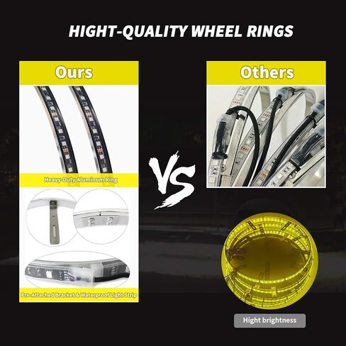 15.5in RGBW أضواء حلقة العجلة للشاحنة، 288 LED أضواء حافة السيارة ألمع ألوان متعددة أضواء إطارات السيارات مع وحدة تحكم تطبيق Blue-Tooth in Kuwait