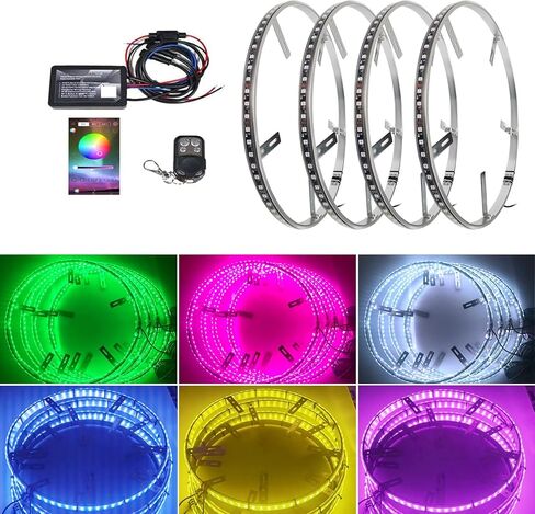 15.5in RGBW أضواء حلقة العجلة للشاحنة، 288 LED أضواء حافة السيارة ألمع ألوان متعددة أضواء إطارات السيارات مع وحدة تحكم تطبيق Blue-Tooth in Kuwait