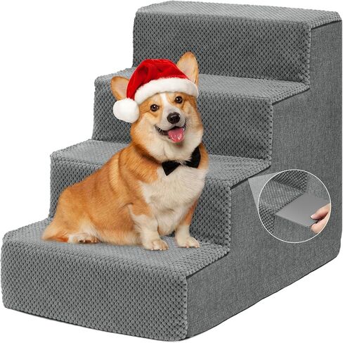 Dog Stairs for High Bed and Couch, Premium Foam Dog Steps for Small Dogs, Older Pets, Non-Slip Pet Stairs with High-Strength Boards, Removable Washable Cover, 5 Tiers Grey in Saudi Arabia