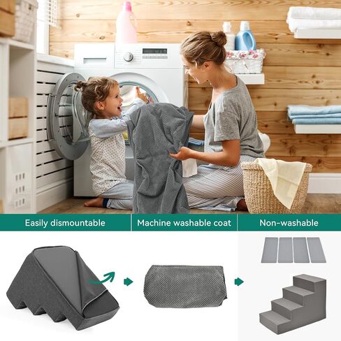 Dog Stairs for High Bed and Couch, Premium Foam Dog Steps for Small Dogs, Older Pets, Non-Slip Pet Stairs with High-Strength Boards, Removable Washable Cover, 5 Tiers Grey in Saudi Arabia