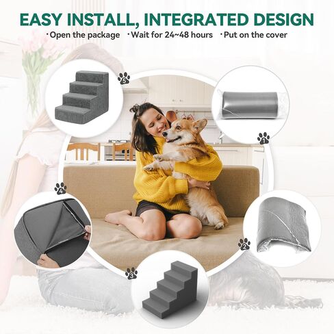 Dog Stairs for High Bed and Couch, Premium Foam Dog Steps for Small Dogs, Older Pets, Non-Slip Pet Stairs with High-Strength Boards, Removable Washable Cover, 5 Tiers Grey in Saudi Arabia