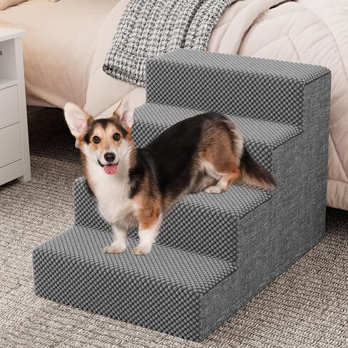Dog Stairs for High Bed and Couch, Premium Foam Dog Steps for Small Dogs, Older Pets, Non-Slip Pet Stairs with High-Strength Boards, Removable Washable Cover, 5 Tiers Grey in Saudi Arabia