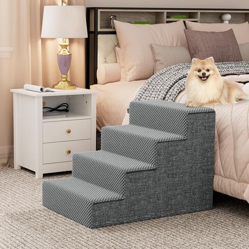 Dog Stairs for High Bed and Couch, Premium Foam Dog Steps for Small Dogs, Older Pets, Non-Slip Pet Stairs with High-Strength Boards, Removable Washable Cover, 5 Tiers Grey in Saudi Arabia