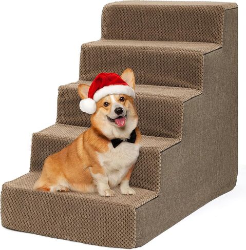 Dog Stairs for High Bed and Couch, Premium Foam Dog Steps for Small Dogs, Older Pets, Non-Slip Pet Stairs with High-Strength Boards, Removable Washable Cover, 5 Tiers Grey in Saudi Arabia