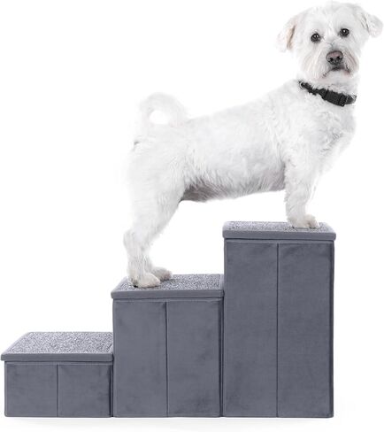 Grey Pet Stairs for Small & Medium Dogs - Velour 3-Step for Bed & Couch in Saudi Arabia
