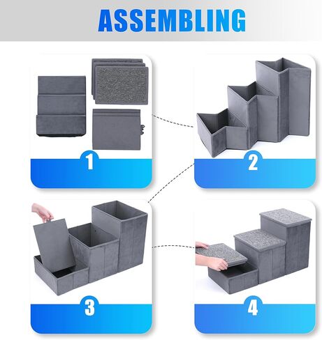 Grey Pet Stairs for Small & Medium Dogs - Velour 3-Step for Bed & Couch in Saudi Arabia