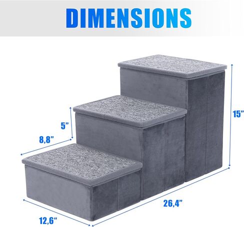 Grey Pet Stairs for Small & Medium Dogs - Velour 3-Step for Bed & Couch in Saudi Arabia