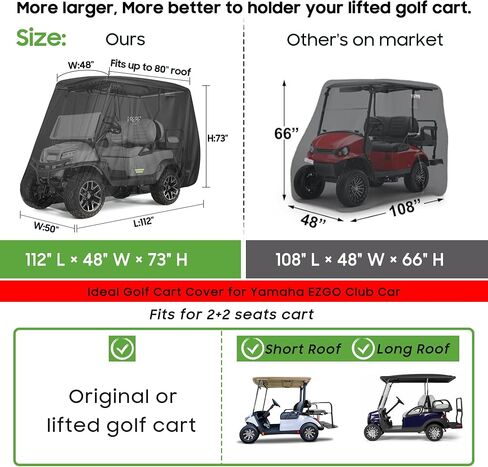 أغطية عربة الجولف عالمية تناسب Yamaha EZGO Club Car مرفوعة 2/4 ركاب 600D مقاومة للماء ومضادة للرياح ومضادة للشمس في الهواء الطلق غطاء كامل 3 سحاب in Saudi Arabia
