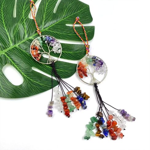 Tree of Life Hanging Decor Crystals and Healing Stones Car Decorations 7 Chakra Stones Hanging Ornament Meditation Gemstone Home Wall Spiritual Decor Gifts for Mom from Daughter, Mom Gifts in Saudi Arabia