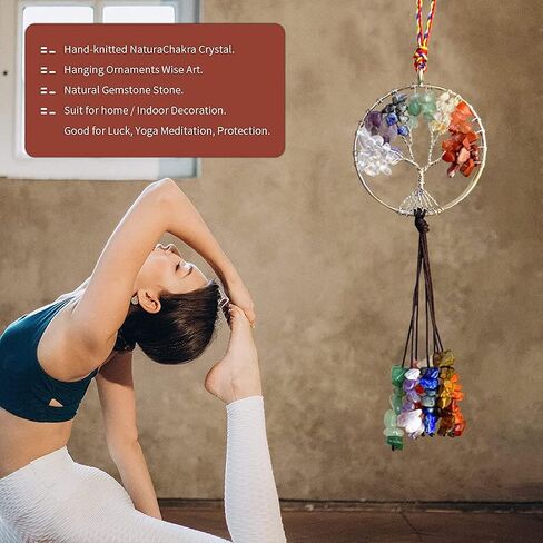 Tree of Life Hanging Decor Crystals and Healing Stones Car Decorations 7 Chakra Stones Hanging Ornament Meditation Gemstone Home Wall Spiritual Decor Gifts for Mom from Daughter, Mom Gifts in Saudi Arabia