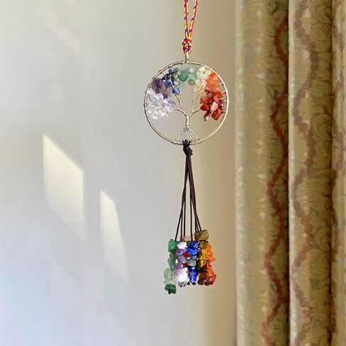 Tree of Life Hanging Decor Crystals and Healing Stones Car Decorations 7 Chakra Stones Hanging Ornament Meditation Gemstone Home Wall Spiritual Decor Gifts for Mom from Daughter, Mom Gifts in Saudi Arabia