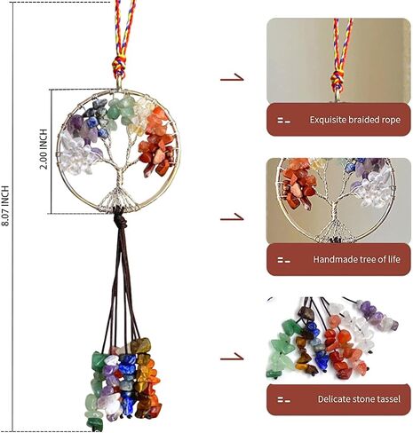 Tree of Life Hanging Decor Crystals and Healing Stones Car Decorations 7 Chakra Stones Hanging Ornament Meditation Gemstone Home Wall Spiritual Decor Gifts for Mom from Daughter, Mom Gifts in Saudi Arabia