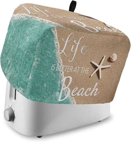Life is Better at The Beach Toaster Cover 4 Slice, Large Kitchen Appliance Covers, Ocean Nautical Coastal Starfish Toaster Oven Cover with Loop, Bread Machine Cover Polyester Dust Cover Protection in Kuwait