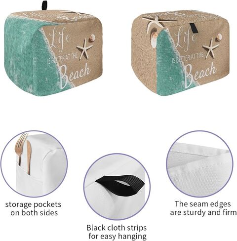 Life is Better at The Beach Toaster Cover 4 Slice, Large Kitchen Appliance Covers, Ocean Nautical Coastal Starfish Toaster Oven Cover with Loop, Bread Machine Cover Polyester Dust Cover Protection in Kuwait