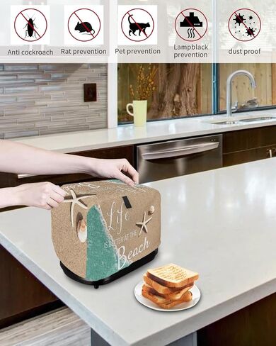 Life is Better at The Beach Toaster Cover 4 Slice, Large Kitchen Appliance Covers, Ocean Nautical Coastal Starfish Toaster Oven Cover with Loop, Bread Machine Cover Polyester Dust Cover Protection in Kuwait