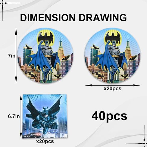 40 قطعة من طراز باتمان تحتوي على 20 لوحة و20 قطعة زينة لحفلات عيد ميلاد باتمان كاملة مع المناديل in Kuwait