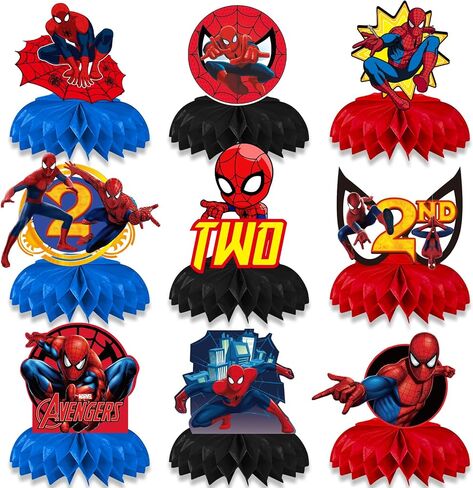 9 Pcs Spider Birthday Party Decorations, Spider Honeycomb Centerpieces Table Toppers, 3D Double Side Sign Standing Cards Birthday Decorations for Spider 2nd Birthday Party Supplies (2nd) in Saudi Arabia