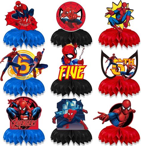 9 Pcs Spider Birthday Party Decorations, Spider Honeycomb Centerpieces Table Toppers, 3D Double Side Sign Standing Cards Birthday Decorations for Spider 2nd Birthday Party Supplies (2nd) in Saudi Arabia