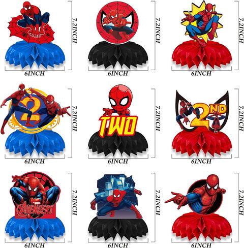 9 Pcs Spider Birthday Party Decorations, Spider Honeycomb Centerpieces Table Toppers, 3D Double Side Sign Standing Cards Birthday Decorations for Spider 2nd Birthday Party Supplies (2nd) in Saudi Arabia