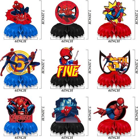 9 Pcs Spider Birthday Party Decorations, Spider Honeycomb Centerpieces Table Toppers, 3D Double Side Sign Standing Cards Birthday Decorations for Spider 2nd Birthday Party Supplies (2nd) in Saudi Arabia