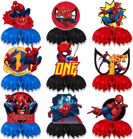9 Pcs Spider Birthday Party Decorations, Spider Honeycomb Centerpieces Table Toppers, 3D Double Side Sign Standing Cards Birthday Decorations for Spider 2nd Birthday Party Supplies (2nd) in Saudi Arabia