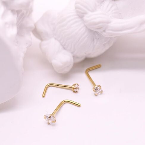 3 Pcs 14K Gold Filled Nose Studs 20G Nose Ring 2mm/2.5mm/3mm Round CZ L Bend Nose Stud Hypoallergenic Nose Piercing for Women Men in Saudi Arabia