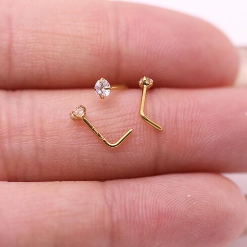 3 Pcs 14K Gold Filled Nose Studs 20G Nose Ring 2mm/2.5mm/3mm Round CZ L Bend Nose Stud Hypoallergenic Nose Piercing for Women Men in Saudi Arabia
