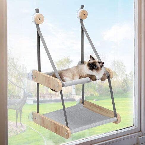 PEQULTI Cat Window Perch, Double Layered Cat Window Hammock,Window Mounted Cat Seat Cat Bed for Indoor Cats in Saudi Arabia