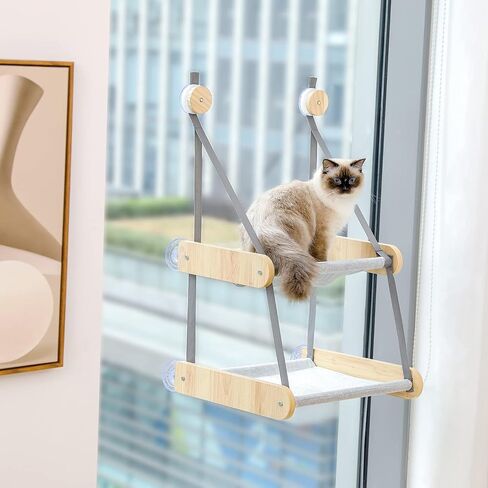 PEQULTI Cat Window Perch, Double Layered Cat Window Hammock,Window Mounted Cat Seat Cat Bed for Indoor Cats in Saudi Arabia