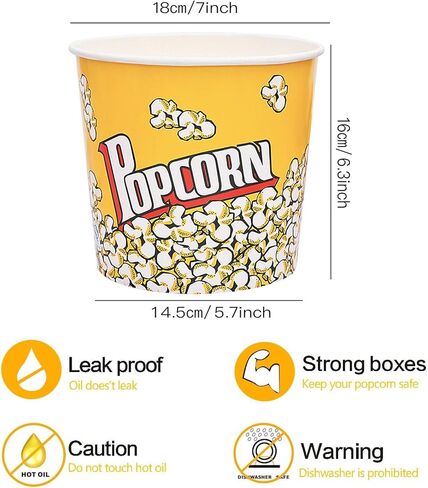 حاويات الفشار من الورق المقوى دلو الفشار 85oz، صناديق الفشار دلاء الفشار أكواب الفشار، أكواب الفشار حوض دلو الفشار القابلة لإعادة الاستخدام لمسرح الأفلام، والحفلات، وليلة الفيلم، ومقاومة للتسرب ودرجة الغذاء (10) in Kuwait