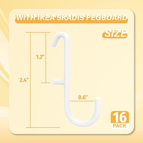 Pegboard Hooks for IKEA Skadis Pegboard, White, Pegboard Accessories, Compatible with IKEA SKADIS Pegboard, 16 Pack in Kuwait