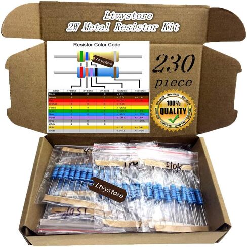 مجموعة مقاومات 2 وات، مجموعة مقاومات معدنية متنوعة 23 قيمة، 22 أوم - حزمة مقاومات 1 متر أوم متنوعة 2 وات، مجموعة مقاومات مقاومة 1% متوافقة مع Arduino in Kuwait