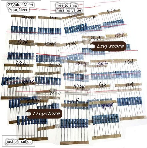 مجموعة مقاومات 2 وات، مجموعة مقاومات معدنية متنوعة 23 قيمة، 22 أوم - حزمة مقاومات 1 متر أوم متنوعة 2 وات، مجموعة مقاومات مقاومة 1% متوافقة مع Arduino in Kuwait