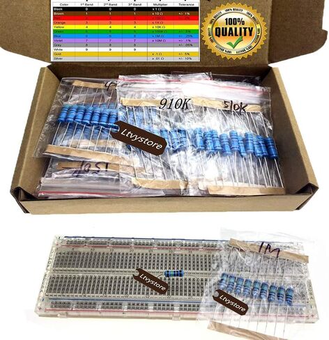 مجموعة مقاومات 2 وات، مجموعة مقاومات معدنية متنوعة 23 قيمة، 22 أوم - حزمة مقاومات 1 متر أوم متنوعة 2 وات، مجموعة مقاومات مقاومة 1% متوافقة مع Arduino in Kuwait