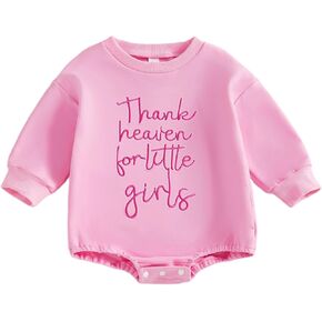 Newborn Baby Girl Outfit I'm Literally Just A Girl Bow Embroidery Sweatshirt Bubble Romper Cute Long Sleeve Bodysuit in Kuwait