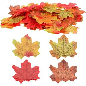 200 Pcs Fall Leaves，4 Colors Fake Leaves Artificial Fall Autumn Leave Decoration for Halloween Falls Decor Party Festival Thanksgiving Table Decorations in Saudi Arabia