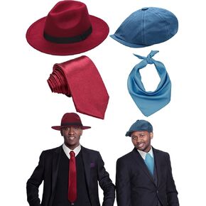 JenPen 4 Pcs Halloween 1930s Red Blue Twins Sisters Costume Accessories Include Hats Necktie Tie Vintage Octagonal Flat Cap Scarf for Men Women Gangsters Paranormal Spooky Movie Cosplay in Saudi Arabia